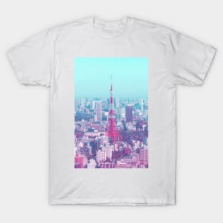 Tokyo Tower Citypop Aesthetic Pink and Blue 90s Vaporwave Photography y2k T-Shirt